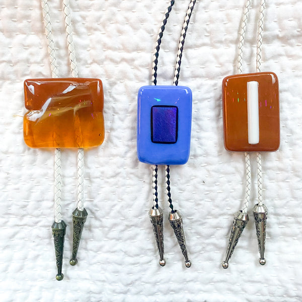Trio of glass pendant bolo ties
