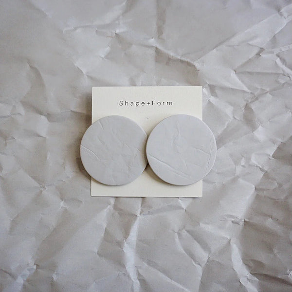white crinkled polymer clay round earring studs
